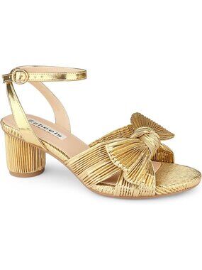 🆕Women's Bright Gold  Bow Heels Ankle Strap Block Heel Sandals Wedding Shoes